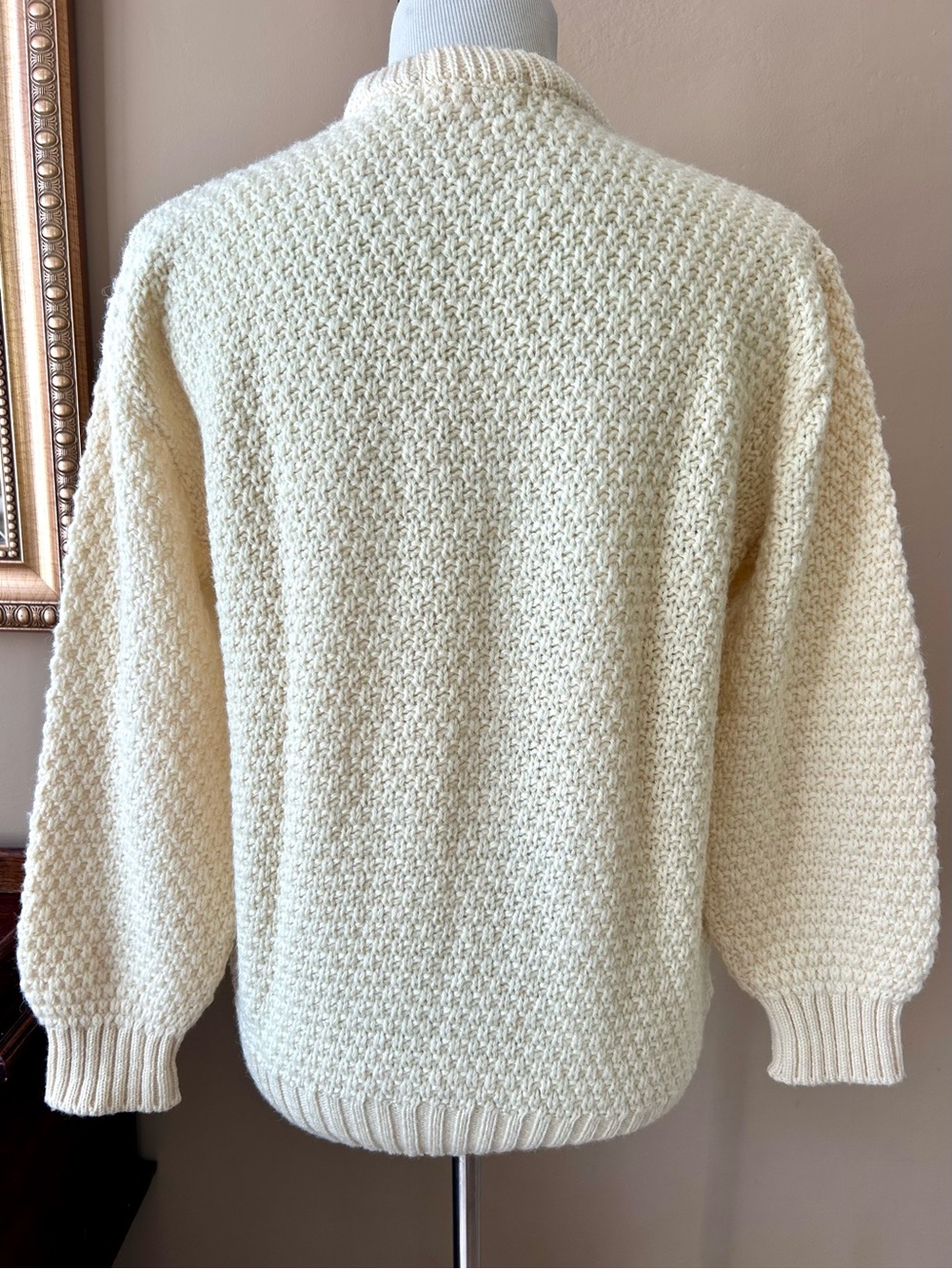 Vintage Ivory Chunky Cable Knit Pure British Wool Irish Fisherman Sweater S / M - Picture 12 of 16